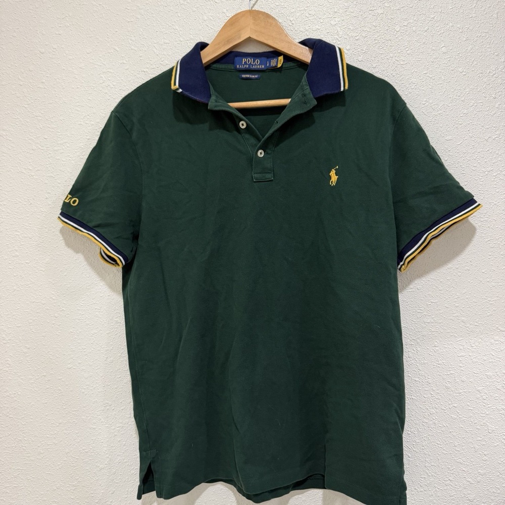 Polo Ralph Lauren Polo Custom Slim Fit Dark Green Polo Button Up Mens Size Large - Picture 2 of 8